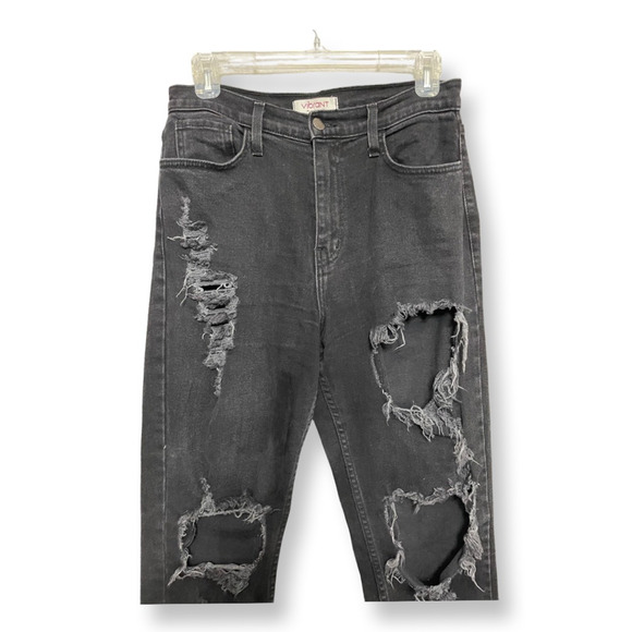 Vibrant MIU Boyfriend Jeans Distressed Denim Zip Fly Closure Denim Black W US 9 - Picture 1 of 9